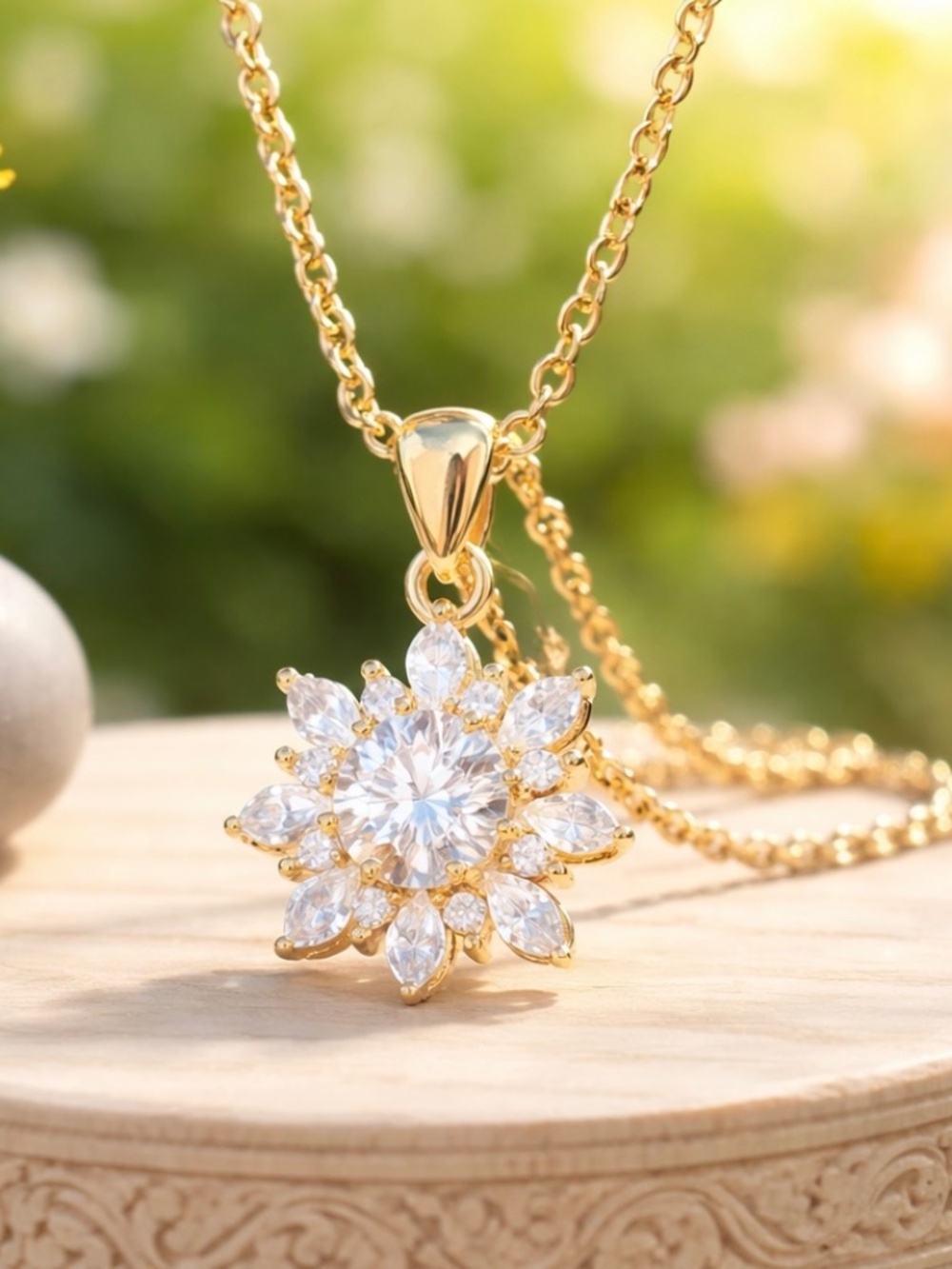 New 1 Carat Moissanite Flower Pendant, 18K Yellow Gold Finish, April Birthstone